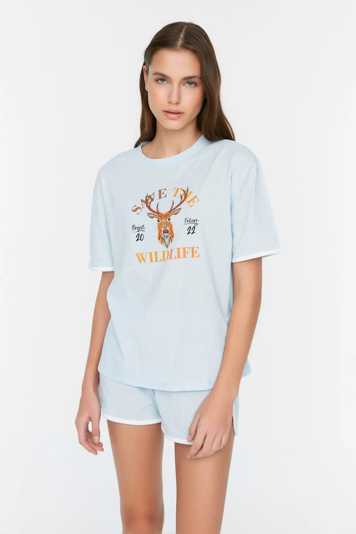 

Женская пижама, синяя трикотажная пижама в рубчик для сна и отдыха, одежда для сна, одежда для сна, Ночной костюм, повседневная домашняя одеж...