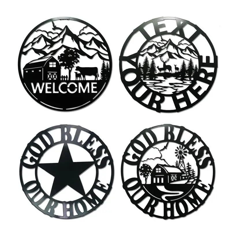 

God Bless Our Home Sign Iron Wall Hanging Ornament Black Plaque Wall Decoration Home Dining Room Kitchen Silhouette Wall Signs