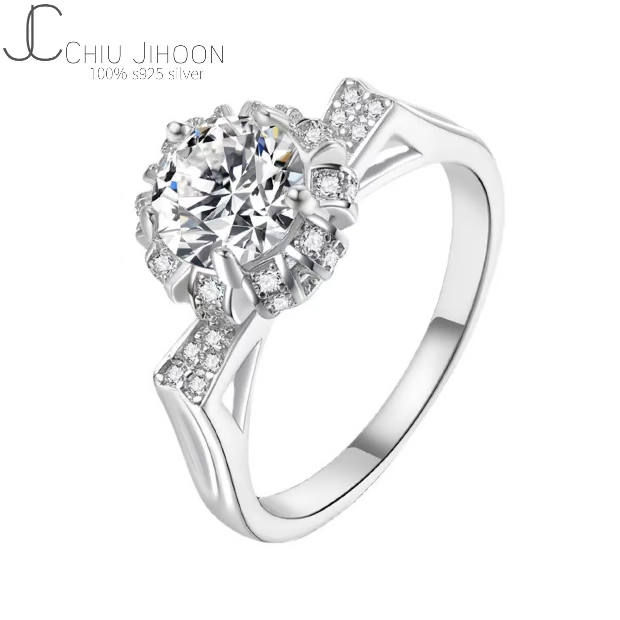 

Genuine 1 Carat D Color Moissanite Wedding Crossover Ring Women Top Quality 18K White Gold Color 100% Sterling Silver Jewelry