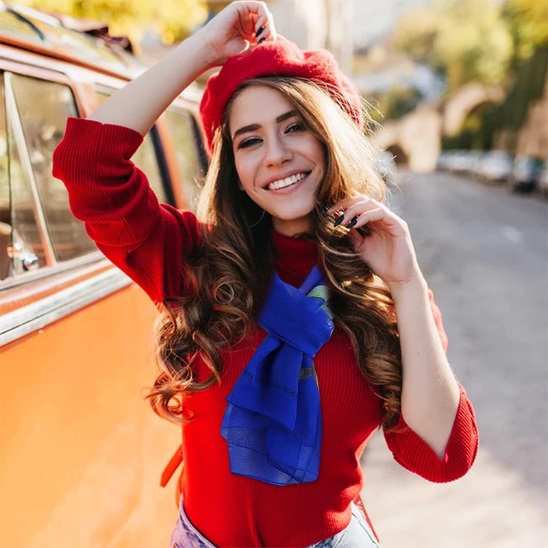 Сапфировый шарф с цветком женский элегантный шифоновый шарф-бандана из жоржета