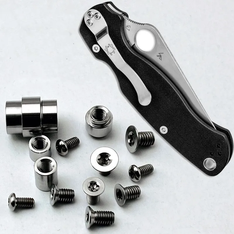 

1Set Titanium Alloy Spindle Support Shaft Knife Shaft Tail Rope Tube Lanyard Tube Clip Screws For Spyderco C81 Paramilitary 2