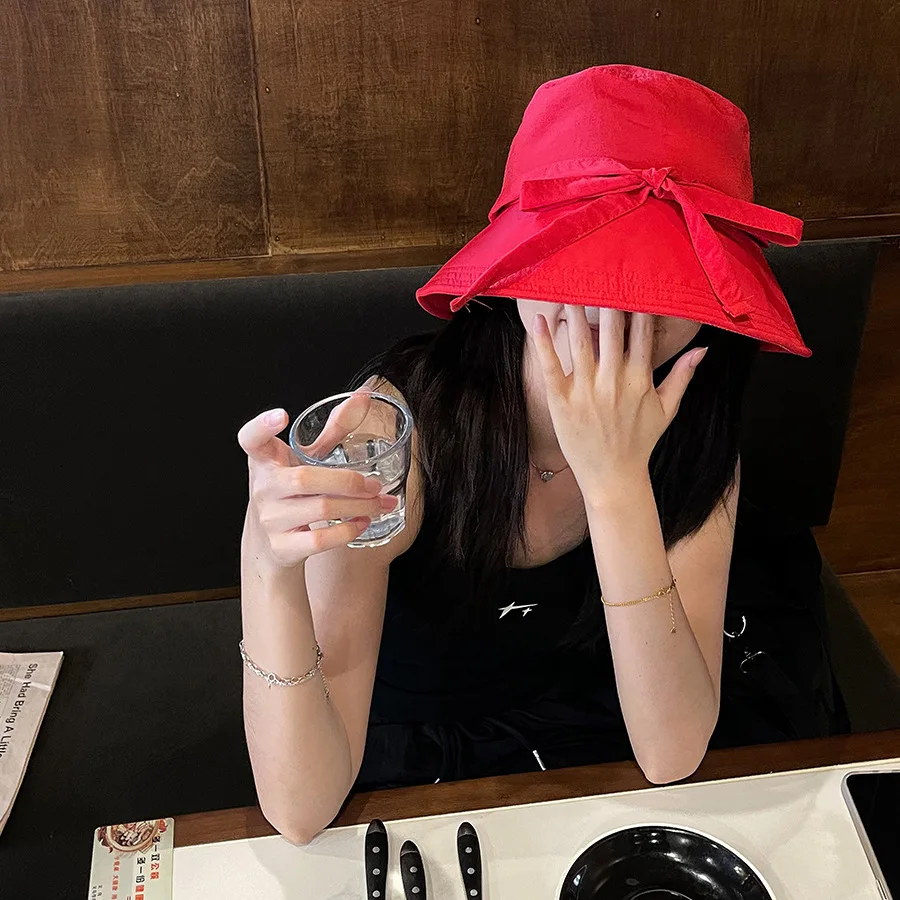 Панама женская с бантом и широкими полями Корейская универсальная пляжная в