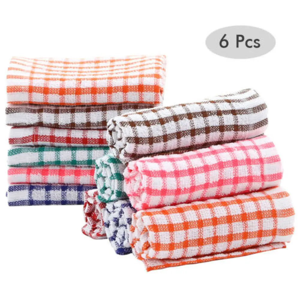 

Cotton Kitchen Dish Jacquard Plaid Towels Absorbent Lint Free Catering Restaurant Cloth Tea Towels 6PCS
