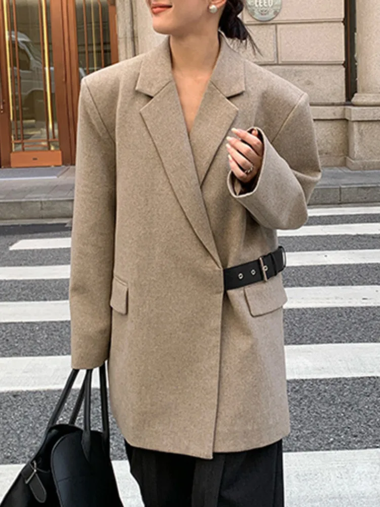 BZVW High Street блейзер женский с зубцами сплошной цвет со сборкой на талии