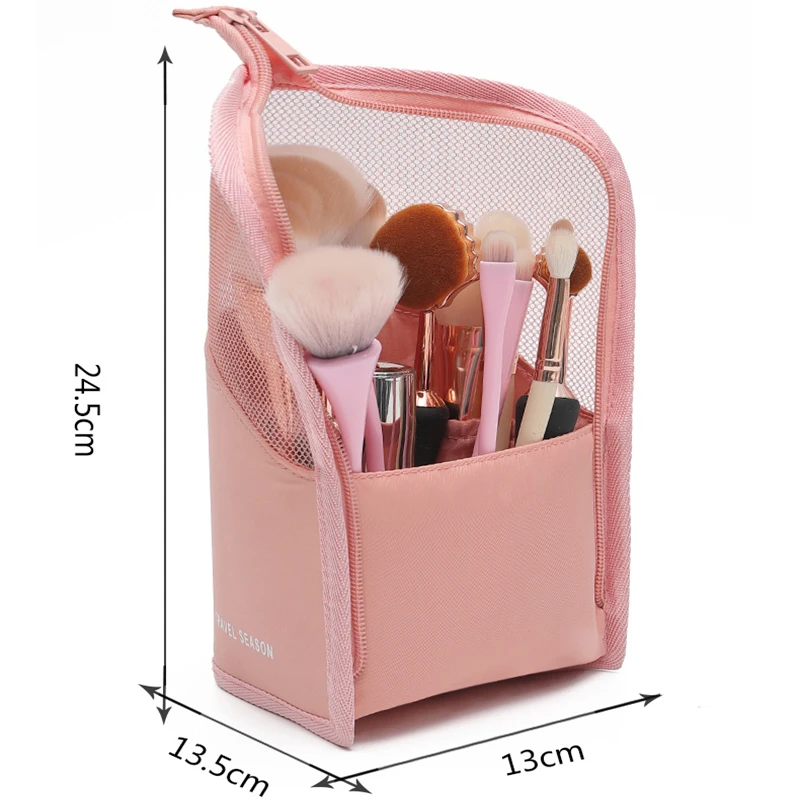 1 Pc Stand Cosmetic Bag for Women Clear Zipper Makeup Bag Travel Female Makeup Brush Holder Organizer Toiletry Bag images - 6