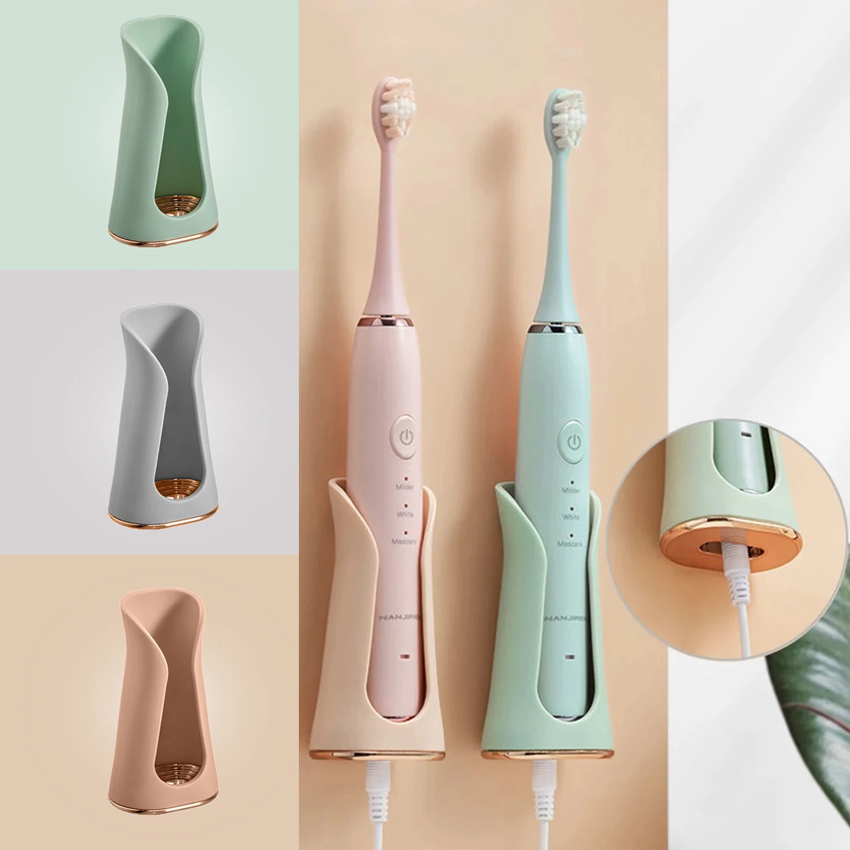 

Держатели для электрических зубных щеток, настенный органайзер для зубных щеток без следов, силиконовый стеллаж для хранения без перфораци...