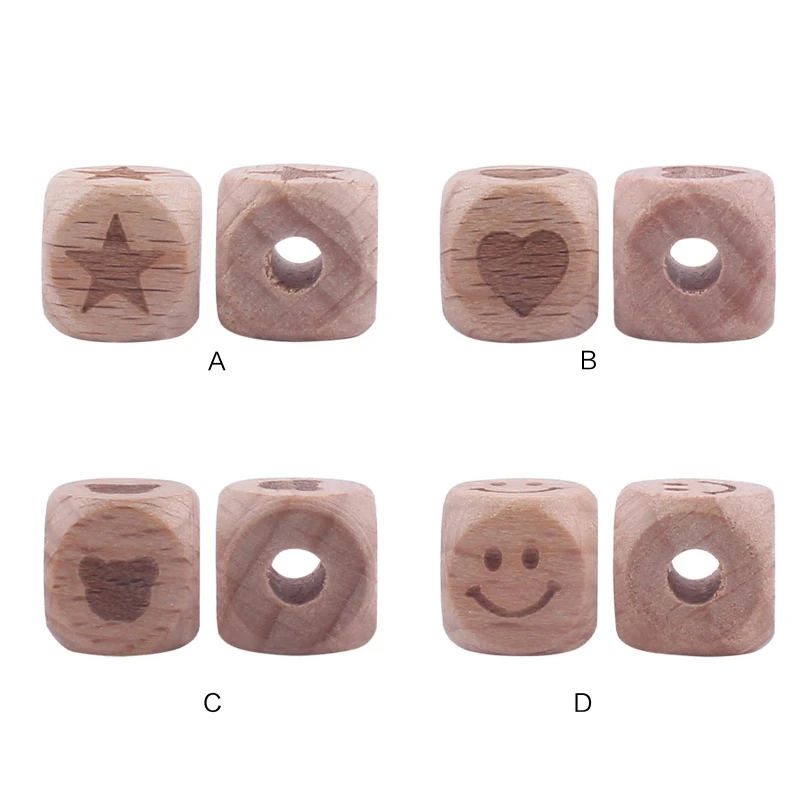 

Beech Wooden Beads 20pcs/set Love Heart Smile Face Star Bear Head for DIY Baby Teether Pacifier Chain Necklace Crafts