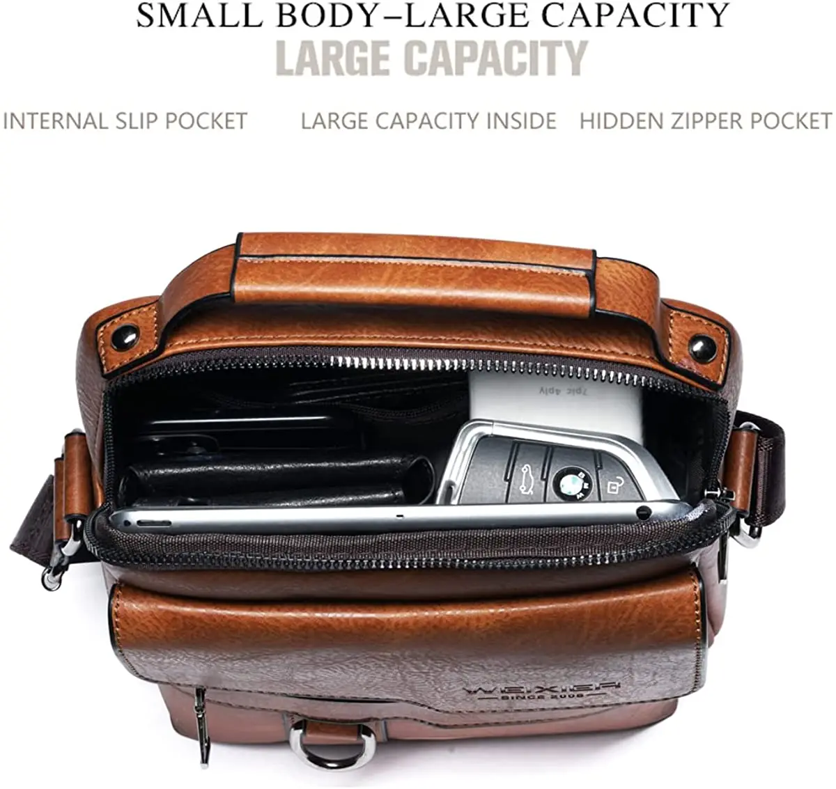 Small Men Crossbody Leather Shoulder Bag Messenger for Man Purse Casual Travel Business Satchel Magnetic Buckle