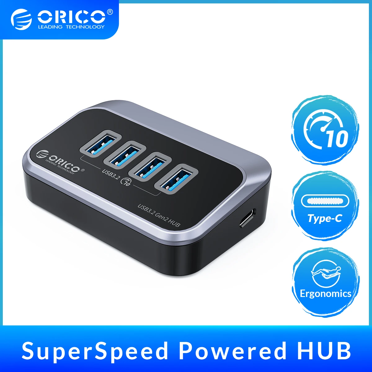 

ORICO ABS 10Gbps USB3.2 HUB SuperSpeed Type-C Splitter OTG Adapter With USB C Power Supply Port for MacBook Computer Accessories