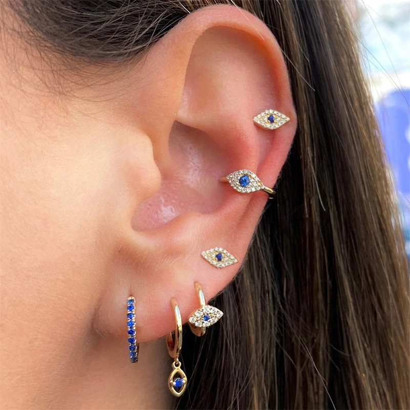 

Europe and the United States cold wind devil eye ear clip Moran zircon ear buckle earrings set cross border ins wind earrings ac