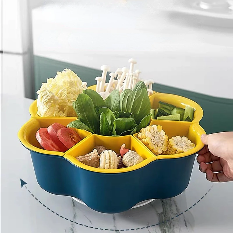 

Rotatable hot pot draining platter household grid red fruit platter washing vegetable basket ingredients pot vegetable platter