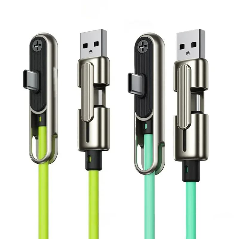 Фото Портативный кабель для быстрой зарядки 240 Вт 2-в-1 USB A/C с Type-C и складной подставкой для телефона/планшета (для iPhone 15, Samsung, Huawei, Xiaomi) №2