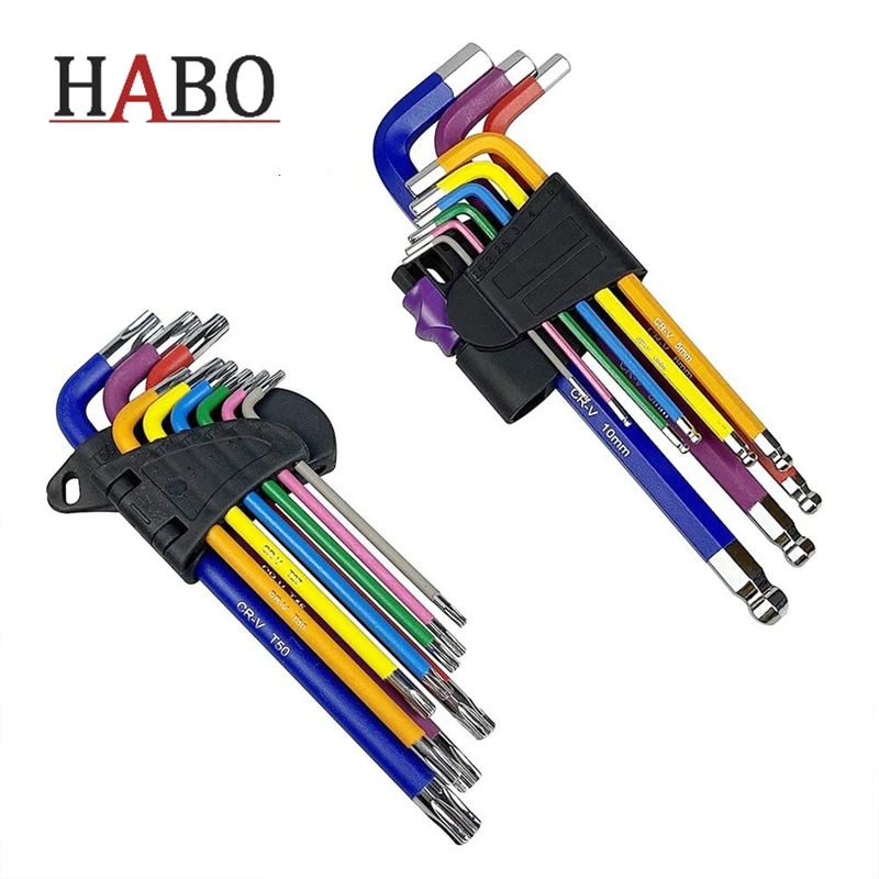 

New 9 Pcs Allen Keys Set 1.5mm - 10mm Color Coded Hexagon Hex / Torx Star L Type Wrench Sleeve Key Spanner Metric Screwdrivers