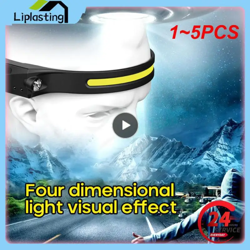 

1~5PCS Induction Headlamp Camping Search Light USB Rechargeable Headlight Led Head Torch Work Light With Built-in Battery