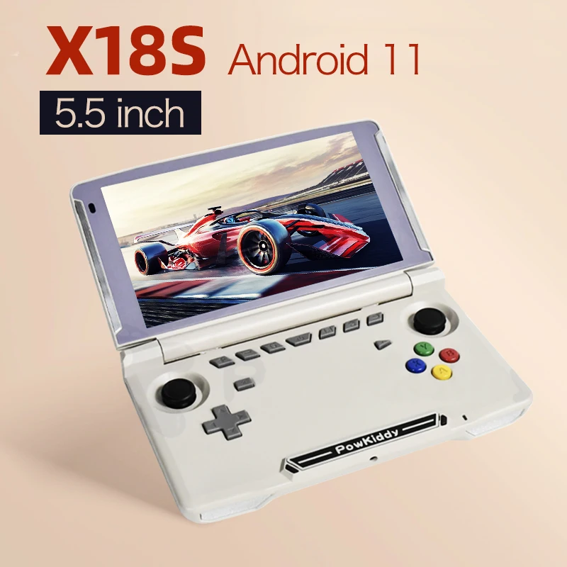 

Powkiddy X18S New Android 11 5.5 Inch Touch IPS Screen Flip Handheld Game Console T618 Chip Mobile Game Players Ram 4GB Rom 64GB