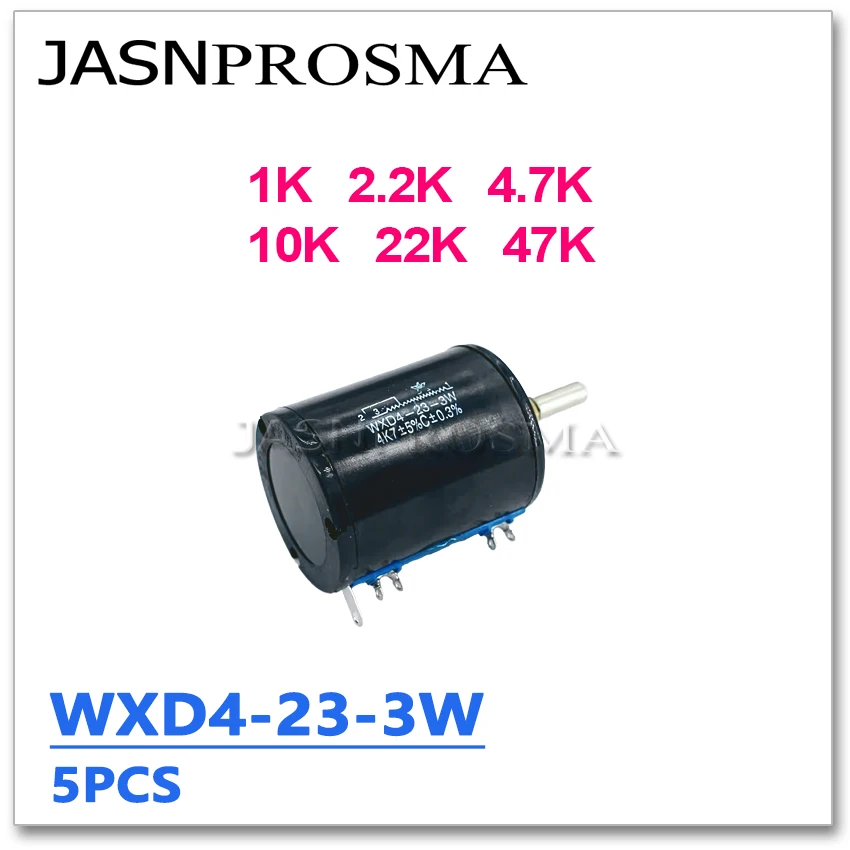 Фото JASNPROSMA 5 шт. WXD4-23-3W 1K 2.2K 4.7K 10K 22K 47K 2K2 4K7 Ом WXD4-23 3W Проволочный регулируемый триммерный резистор-потенциометр №1