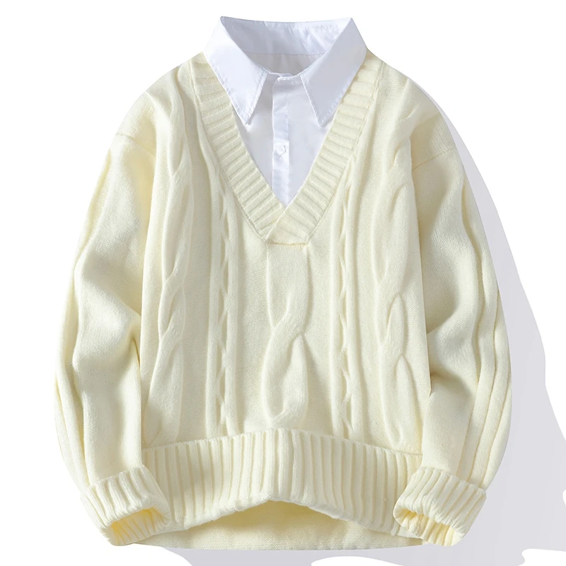 Поддельный двухсекционный свитер с воротником рубашки мужской осенне-зимний