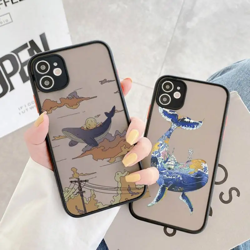 

Ocean whale hand painted pattern Phone Case matte transparent For iphone 11 12 13 7 8 plus mini x xs xr pro max cover