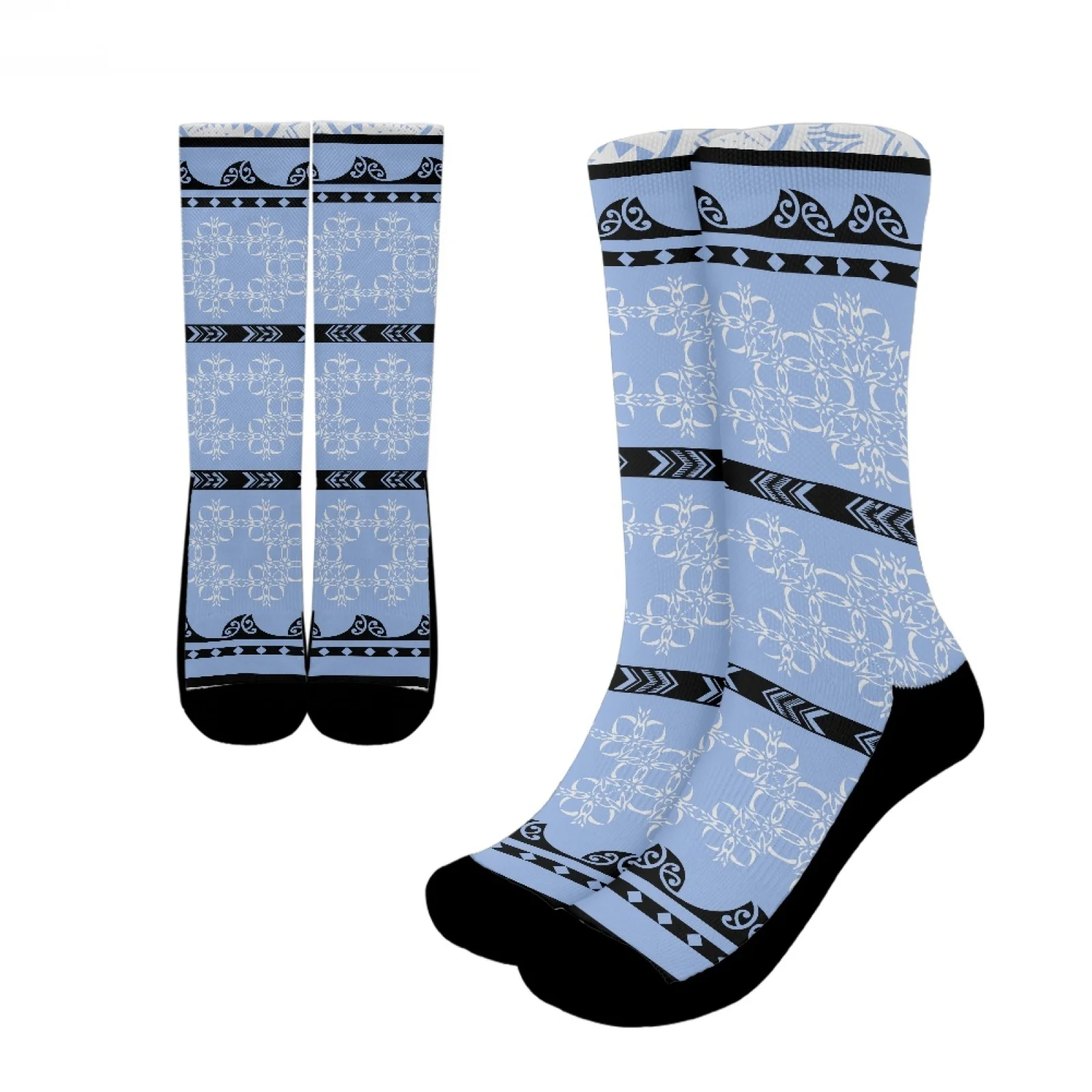 

Polynesian Tribal Samoan Totem Tattoo Samoa Prints Breathable Quick-Drying Long-Tube Sports Socks Keep Warm Stripe Crew Socks