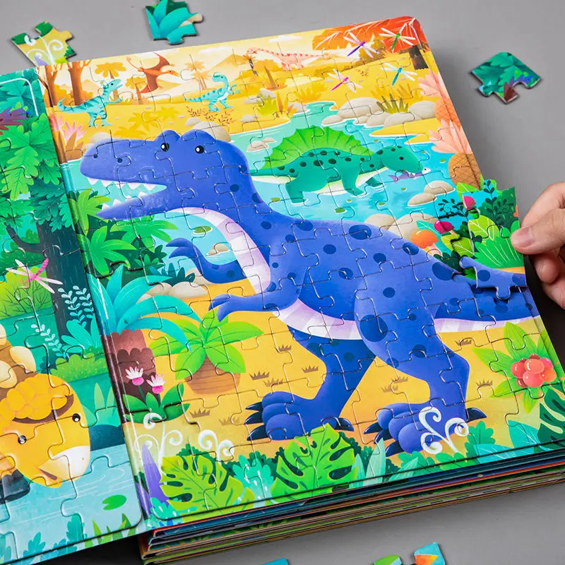 

A4 Large Size Children's Magnetic Dinosaur Books Large Puzzle Early Block Educational 3-6 Years Old Baby Sticker Montessori Toys