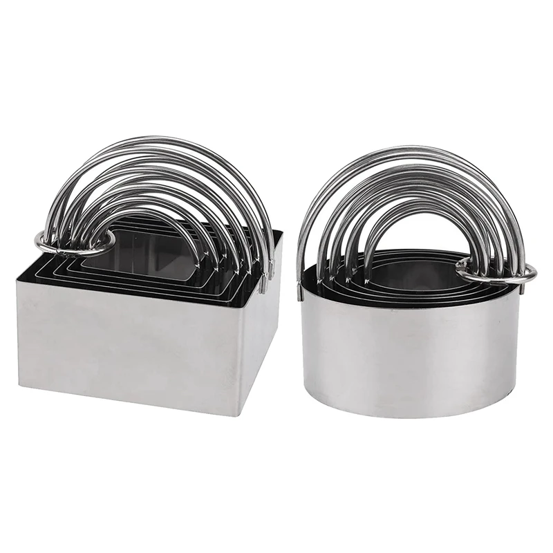 

10 Pack Cookie Cutters,Stainless Steel Round & Square Biscuit Pastry Cutter With Handle,For DIY Donut Fondant Sugar Cake