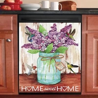 home sweet home dishwasher cover door magnet bird purple flower refrigerator magnetic family vase sticker fridge front panel dec