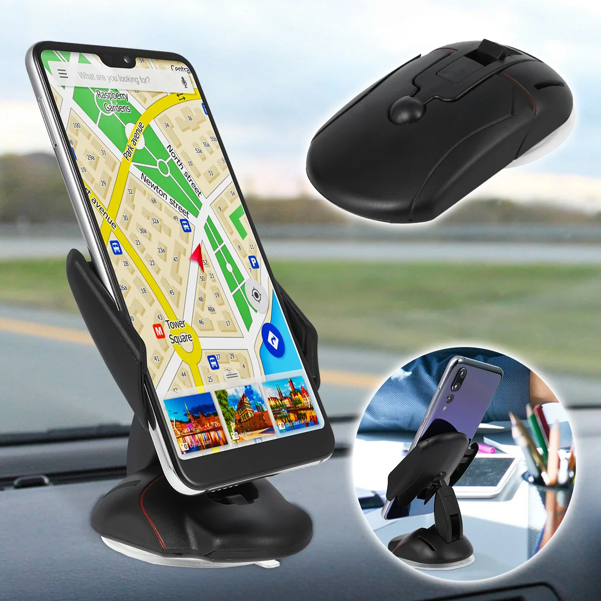 

2022 New Cell Phone Mount Mouse-shaped Mobile Phone Holder 360°Rotatable Phone Hanger with Suction Cup Mobile Phone Rack for Car