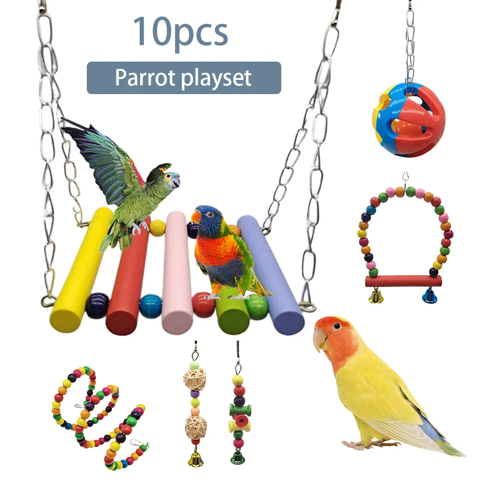 

10 Pcs Parakeet Cockatiel Bird Toys Swing Chewing Toys Hanging Bell Birds Toys XHC88