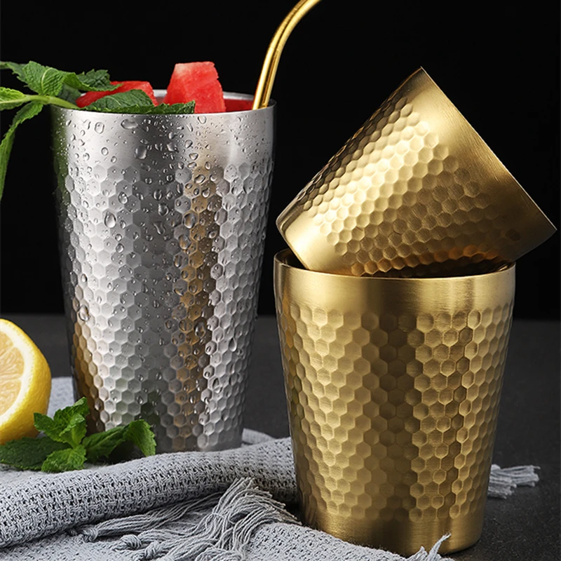 

Double-Wall 304 Stainless Steel Mug Hammer Diamond Texture Coffee Mug Beer Cup Water Mugs Double-Wall Prevents Scalding