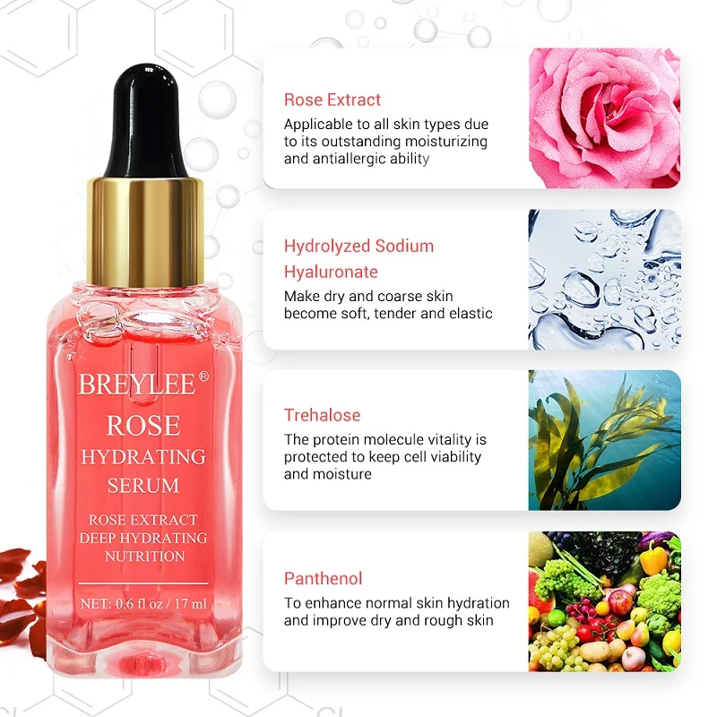 

BREYLEE Rose Hydrating Serum Deep Nourishing Moisturizing Facial Essence Improve Dry Dull Skin Whitening Soothing Anti-Aging