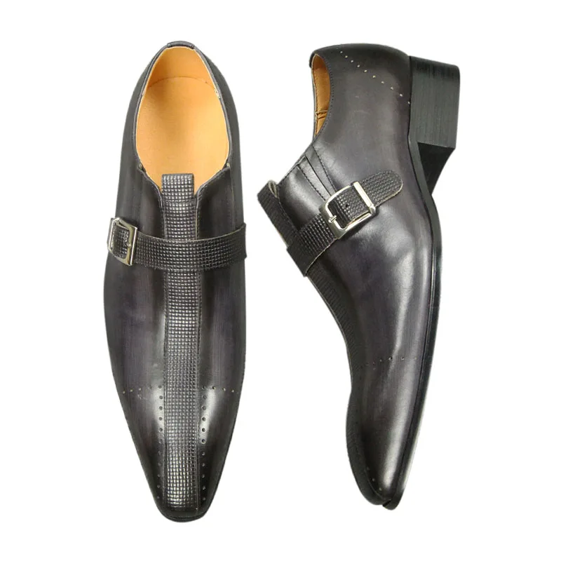 

Туфли-оксфорды мужские кожаные с пряжкой, модные деловые, ремешок с заостренным носом, классические, свадебные, повседневные, резиновые, черные, лето