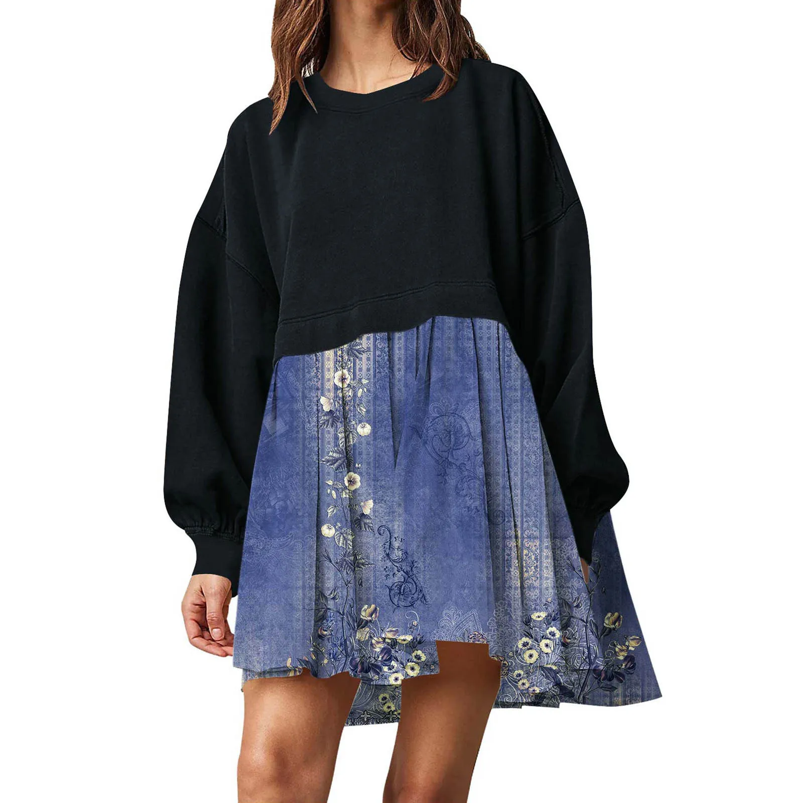 

Женское свободное платье-свитшот с длинным рукавом и круглым вырезом