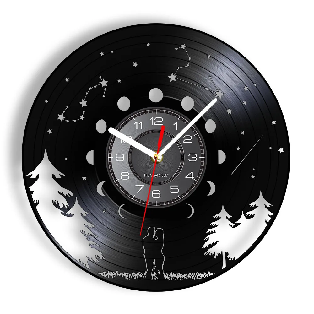 Valentine's Day Vinyl Record Wall Clock Home Decor For Livingroom Moon Starry Night Wall Watch Made Of Real Vinyl Art Record
