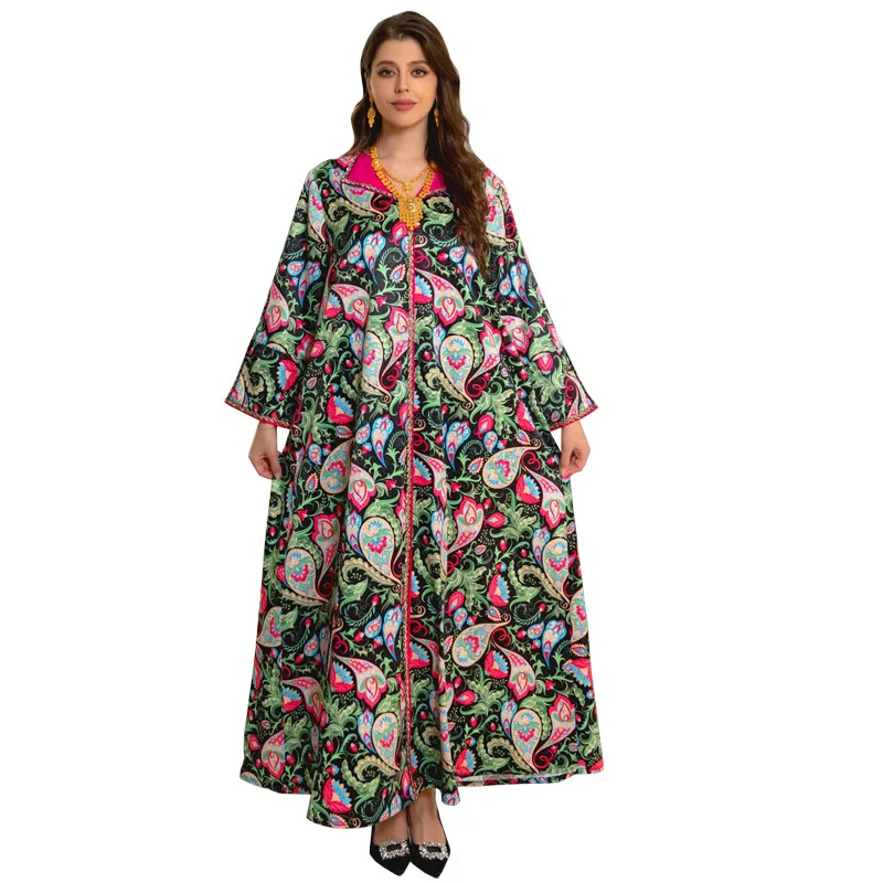 

Womens Dresses Summer 2023 Plus Size Satin V Neck Beaded Printing Party Luxury Elegant Abaya Floral Rose Red Dress