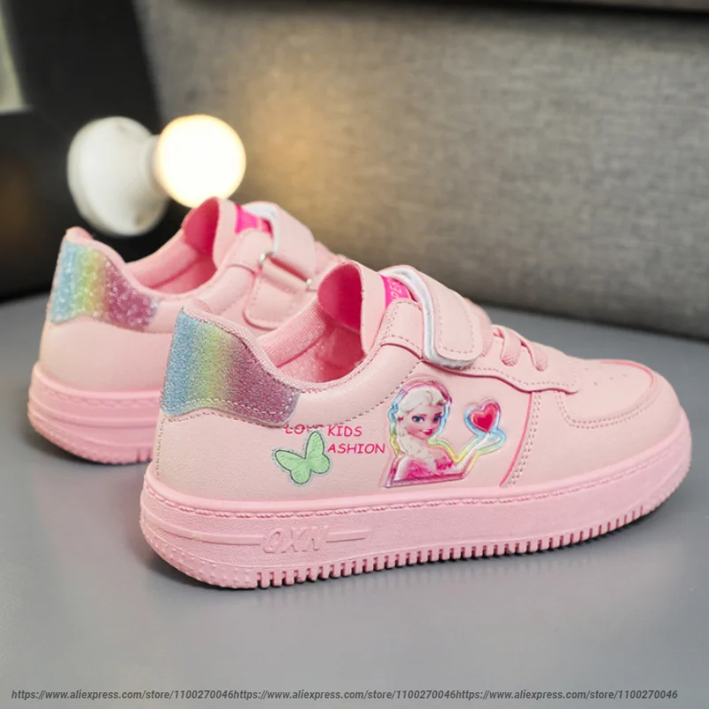 Disney Frozen Kids Tennis Sneakers Children Running Shoes Girls Sport Shoes Pink White Breathable Hook & Loop Boy Child Sneaker