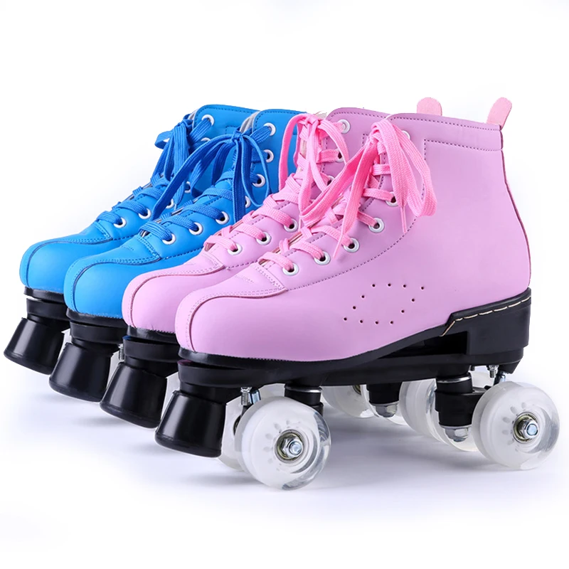 

New Color Double Row Roller Skates Man Woman Outdoor Skating Shoes 4-Wheel Patines Blue Pink 34-44 Europe Size