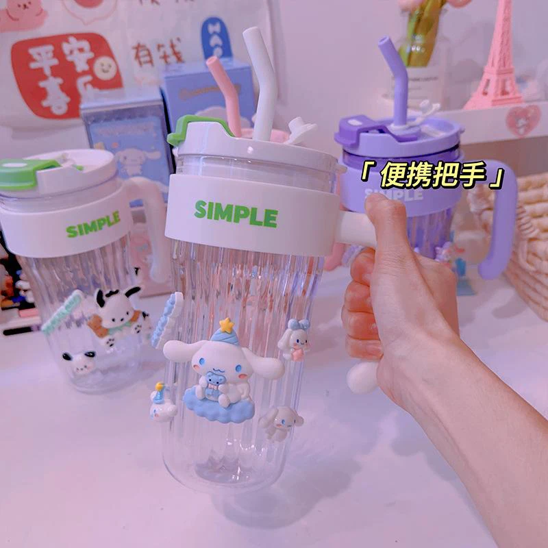 

Kawaii Anime Sanrio My Melody Hello Kitty Kuromi Cinnamoroll Cute Cartoon Water Cup Straw Cup Double Drink Coffee Cup Gift