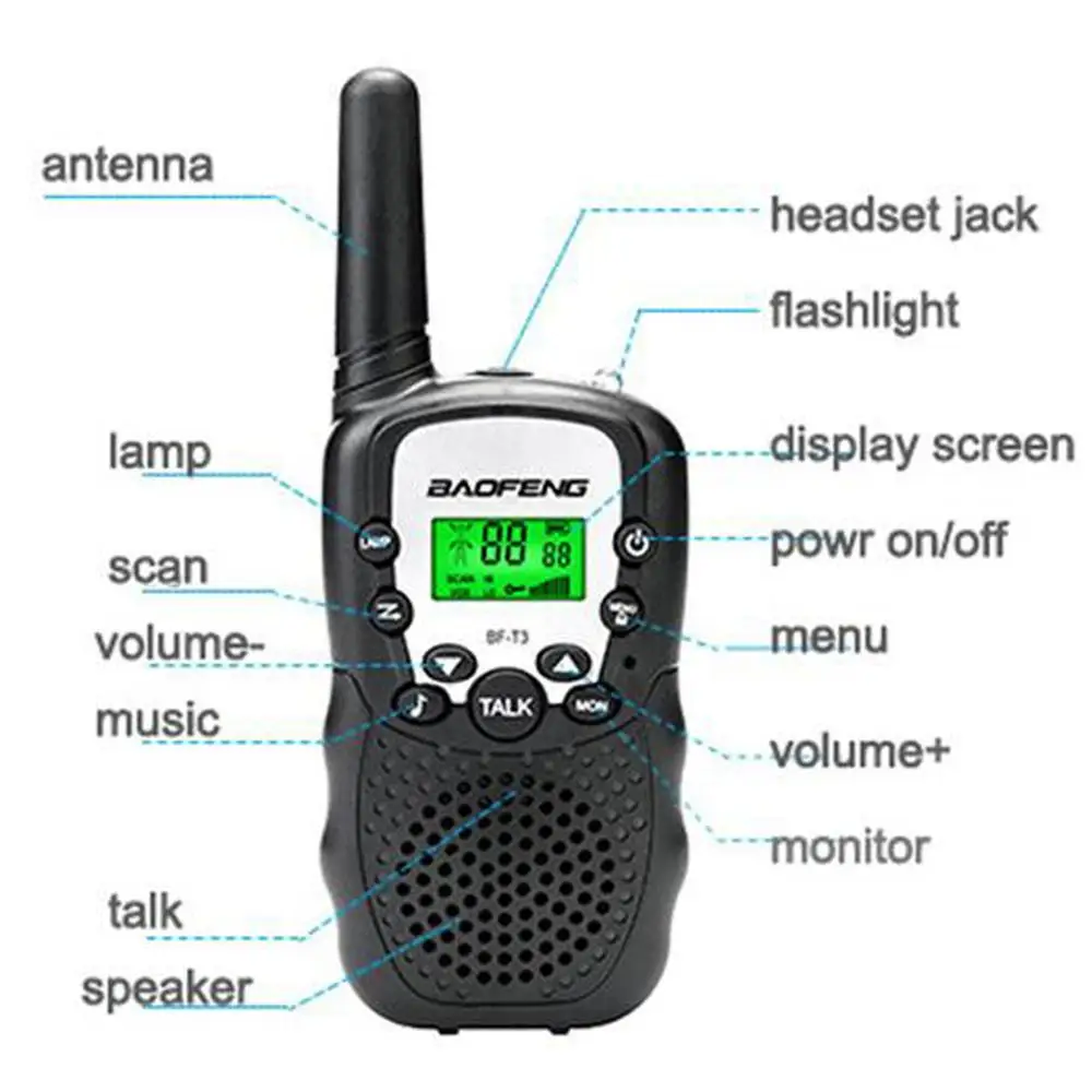 Baofeng 2pcs BF-T3 UHF 462-467MHz 22 Channels Two-Way Radio Transceiver Walkie Talkie Christmas Gift Boy Girl Kids Toy Radio