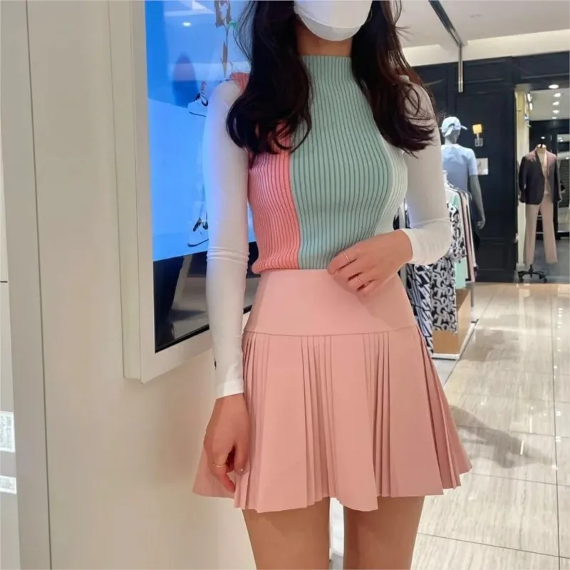 Womens Girl Pleated Tennis Skirt School A-Line Skater Skirts （Thin skirt, not suitable for cold weather）