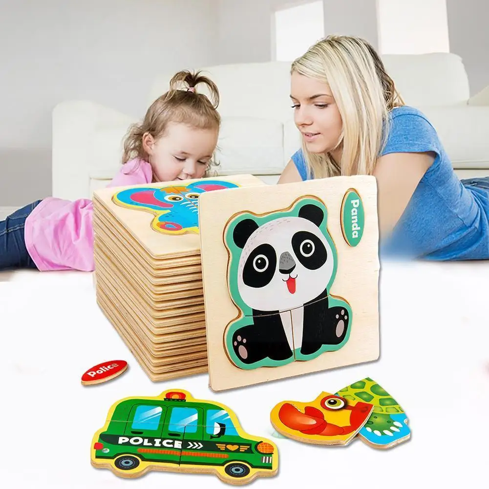 

3d Wooden Puzzle Jigsaw Toys For Children Wood 3d Cartoon Animal Puzzles Intelligence Kids Early Educational Toys For Child F2x0
