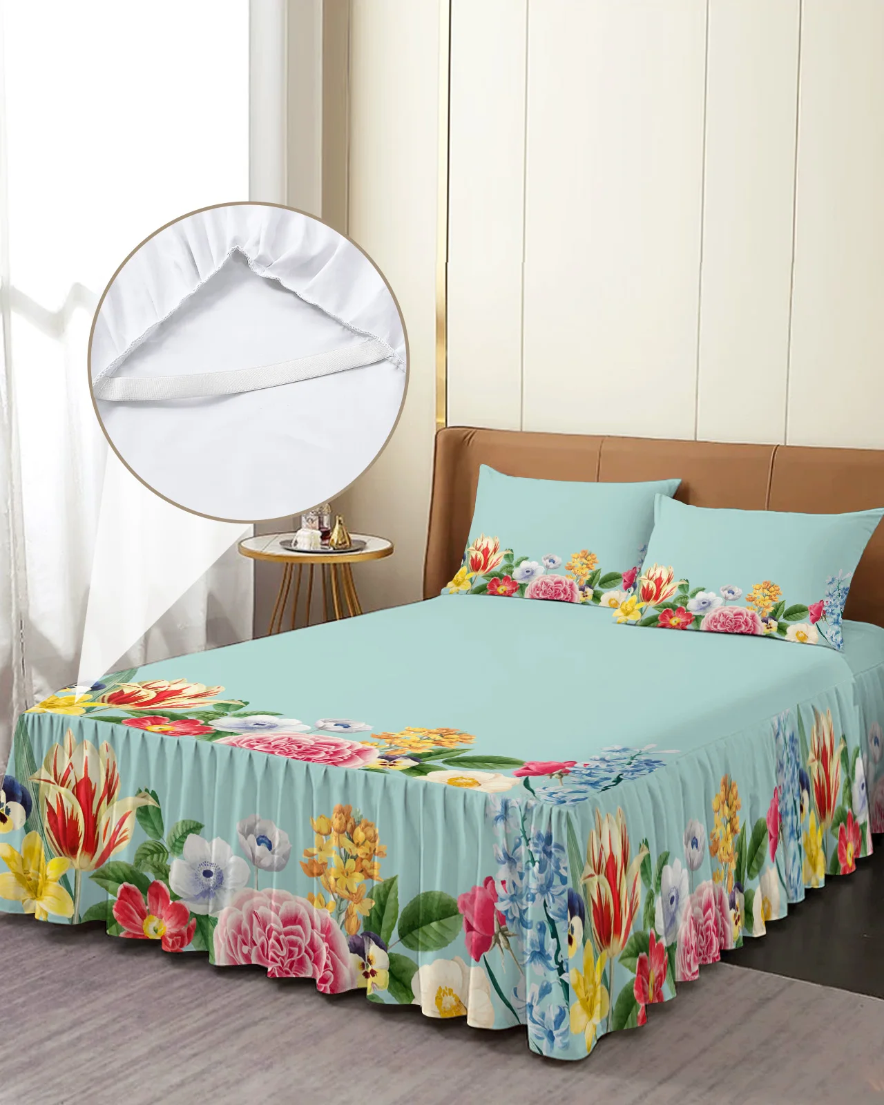 

Летнее постельное белье с цветочным принтом, эластичное покрывало с наволочками, протектор для кровати, наматрасник, Комплект постельного белья, простыня