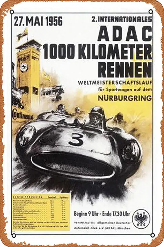 m1 металлическая жестяная вывеска - Nurburgring 1000 Auto Race c.1956 Плакат с металлической