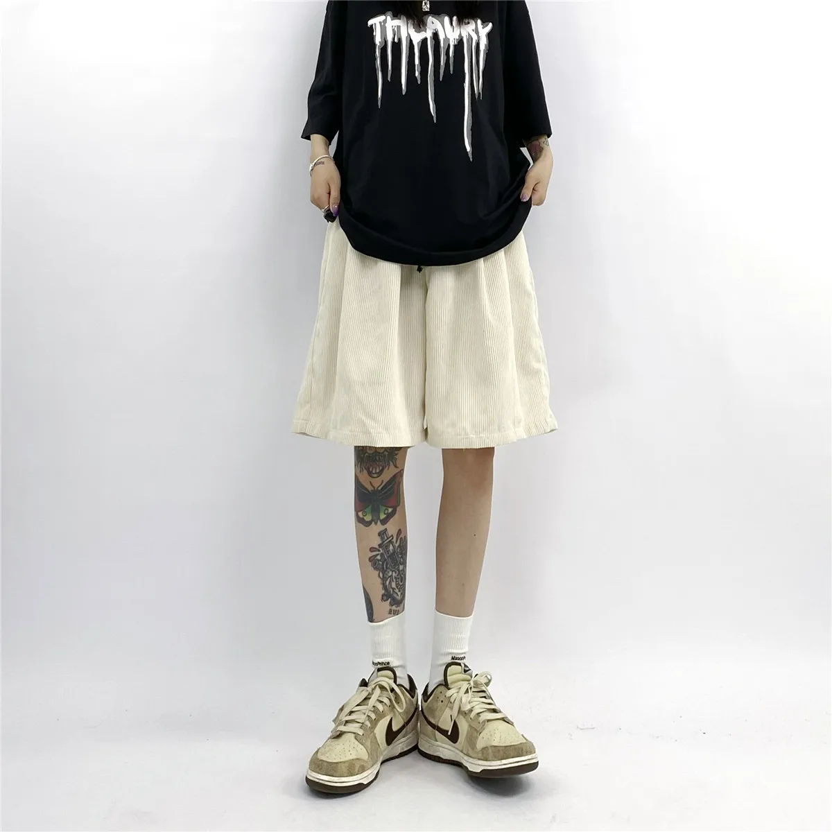 Hip-hop Corduroy Wide Leg Shorts Summer Clothing Loose Solid Vintage Five Point Pants Straight Casual Pants for Men and Women