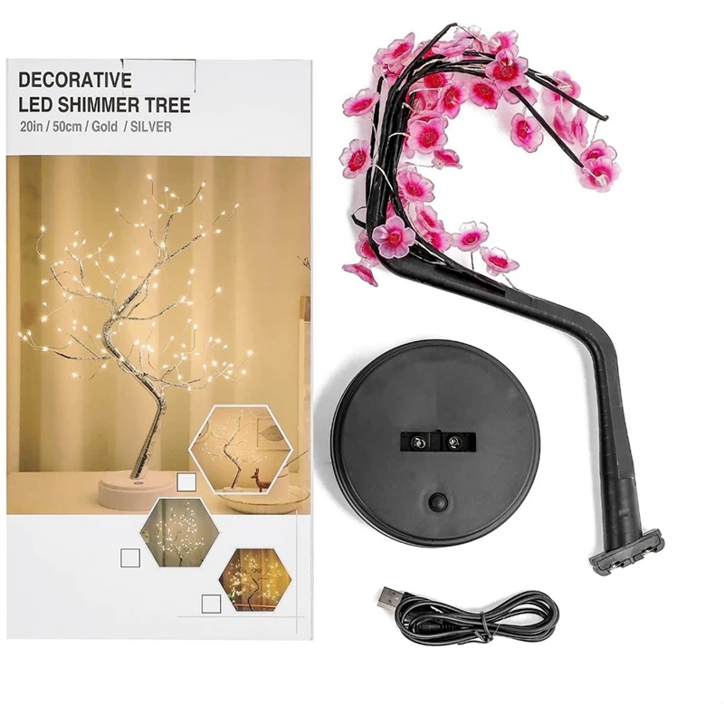 

Лампа в виде цветущего вишни, 18 дюймов, лампа в виде дерева бонсай, милые украшения для спальни, дома, декоративная настольная лампа для комн...