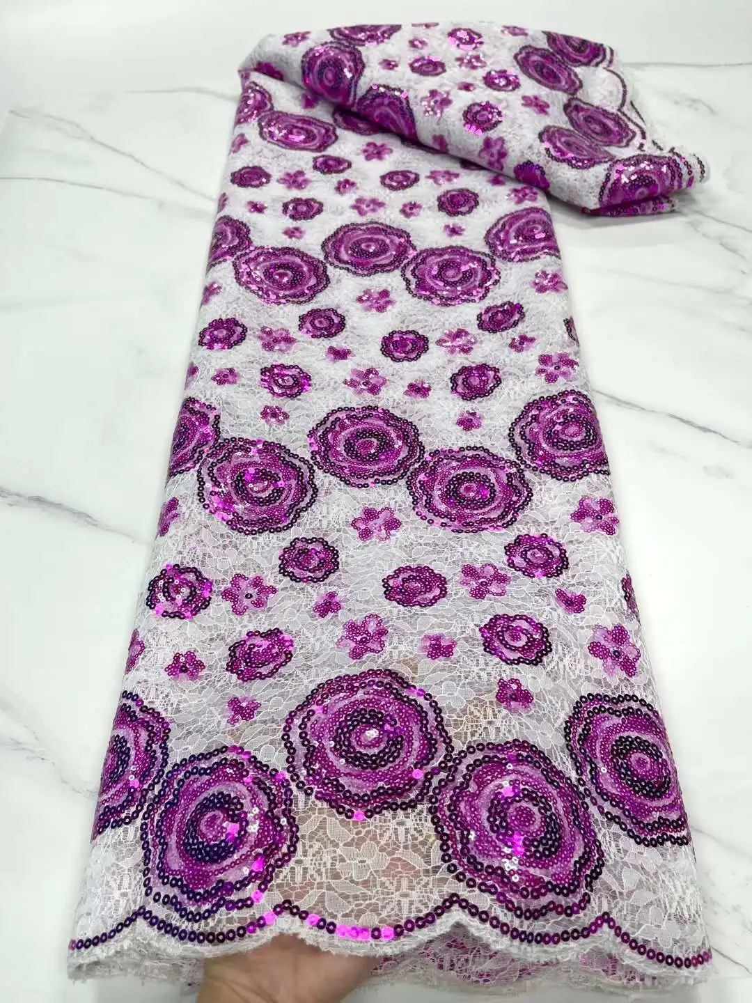 

African Net Lace With Sequins African French Tulle Lace African Lace Fabric 5Yards Nigerian Lace Fabric For Wedding JYH1-3