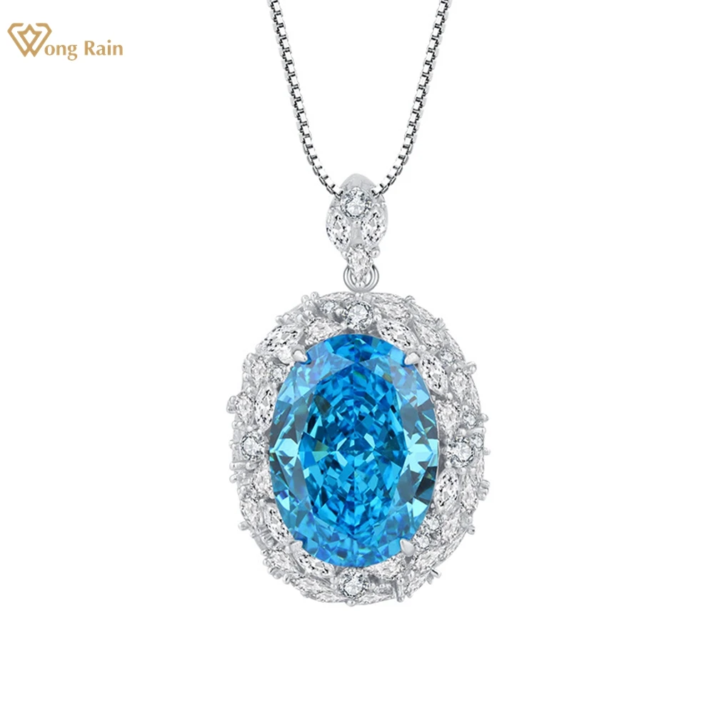 

Wong Rain 925 Sterling Silver Crushed Ice Cut 13*18MM Aquamarine Padparadscha Emerald Citrine Necklace Pendant Fine Jewelry Gift
