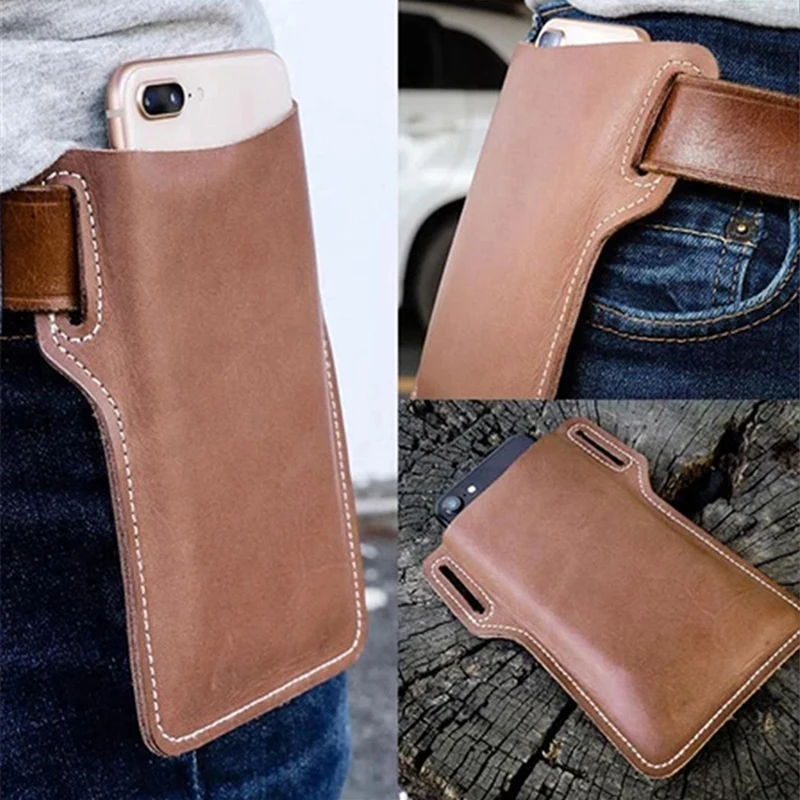 

New 3 Colors Men Cellphone Loop Holster Case Belt Waist Bag Props Leather Wallet Phone Wallet Outdoor Tools for Camping Hiking