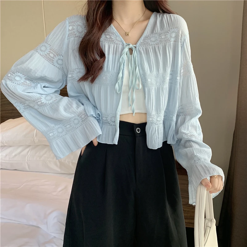 Женская кружевная накидка-болеро с длинным рукавом элегантный шифоновый