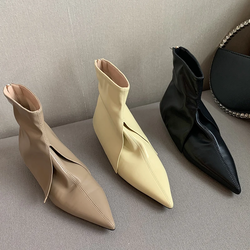 

2022 Fashion Short Women Ankle Chelsea Boots Zippers Female Pumps Shoes Pointed Toe Modern Ladies Low Heel Boots