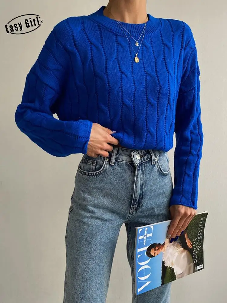 

Женский Теплый вязаный свитер, повседневный однотонный пуловер с круглым вырезом и длинным рукавом, утепленные офисные свитера для осени и ...